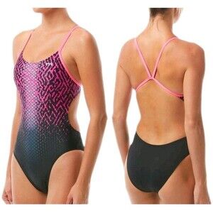 TYR Odyssey Cutoutfit DiamondFit Swimsuit Backless Black Pink Size 30 (XS) $90